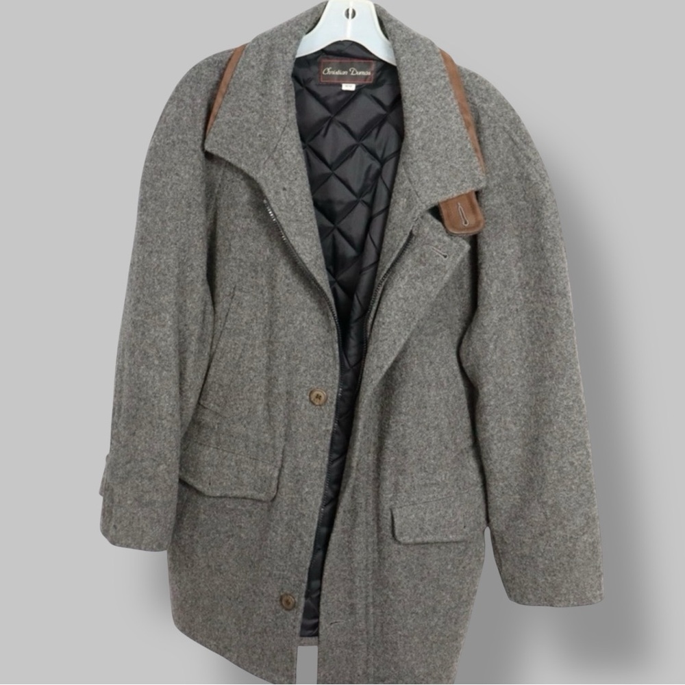 Christian Dumas Gray Pea Coat with Brown Accents